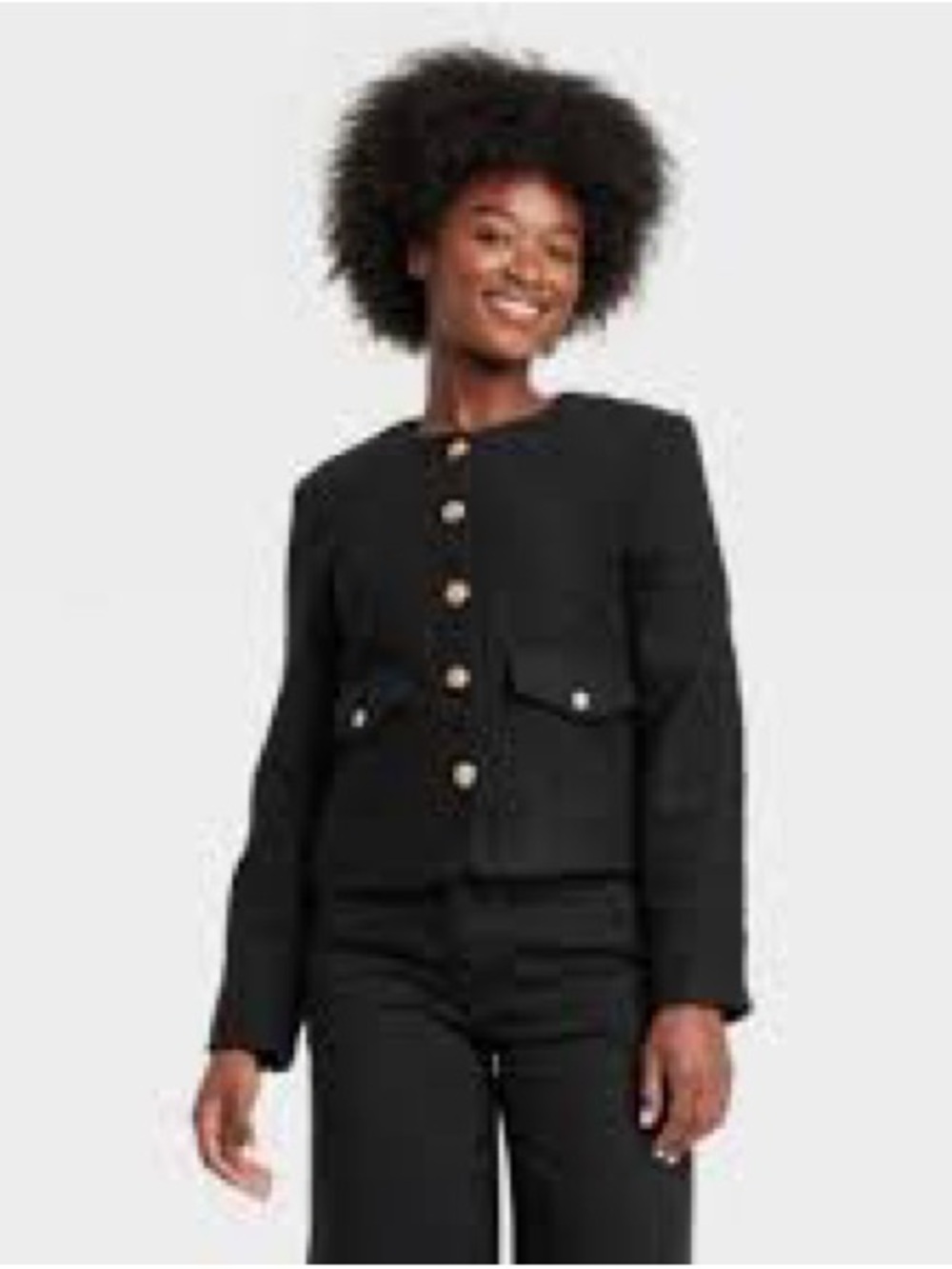 Universal Thread Black Bouclé Lady Blazer with Gold Embellishments